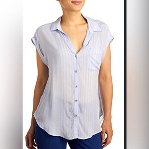 Calvin Klein Women's Light Blue Striped Top Button Up Shirt - XL